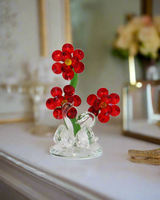 crystal red 3 flower & 2 swan 4.5"x3.5 china 2734