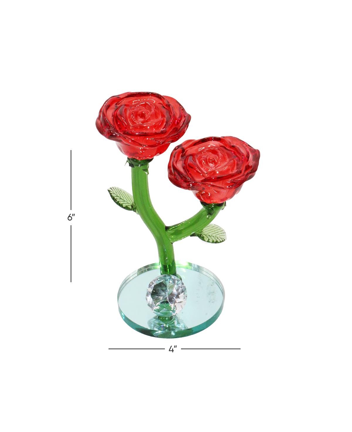 crystal 2 flower red rose 6"x4 3561 china