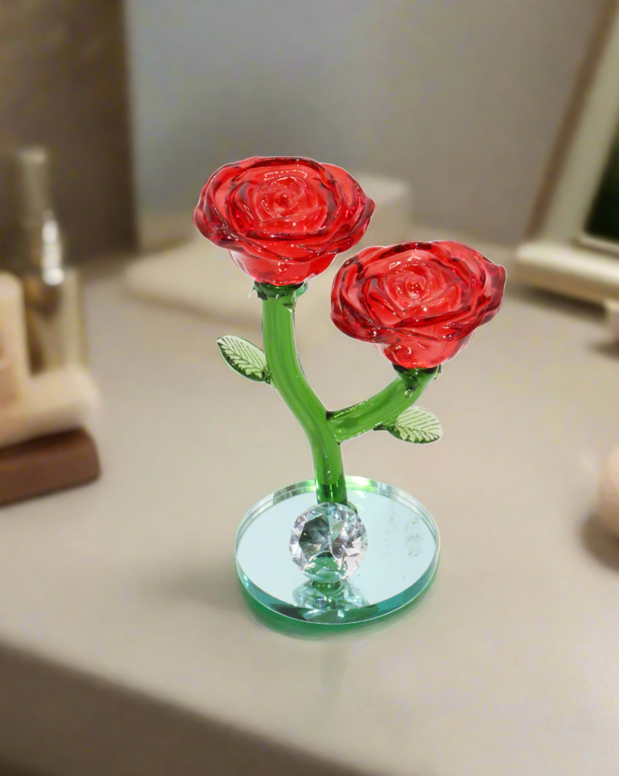 crystal 2 flower red rose 6"x4 3561 china
