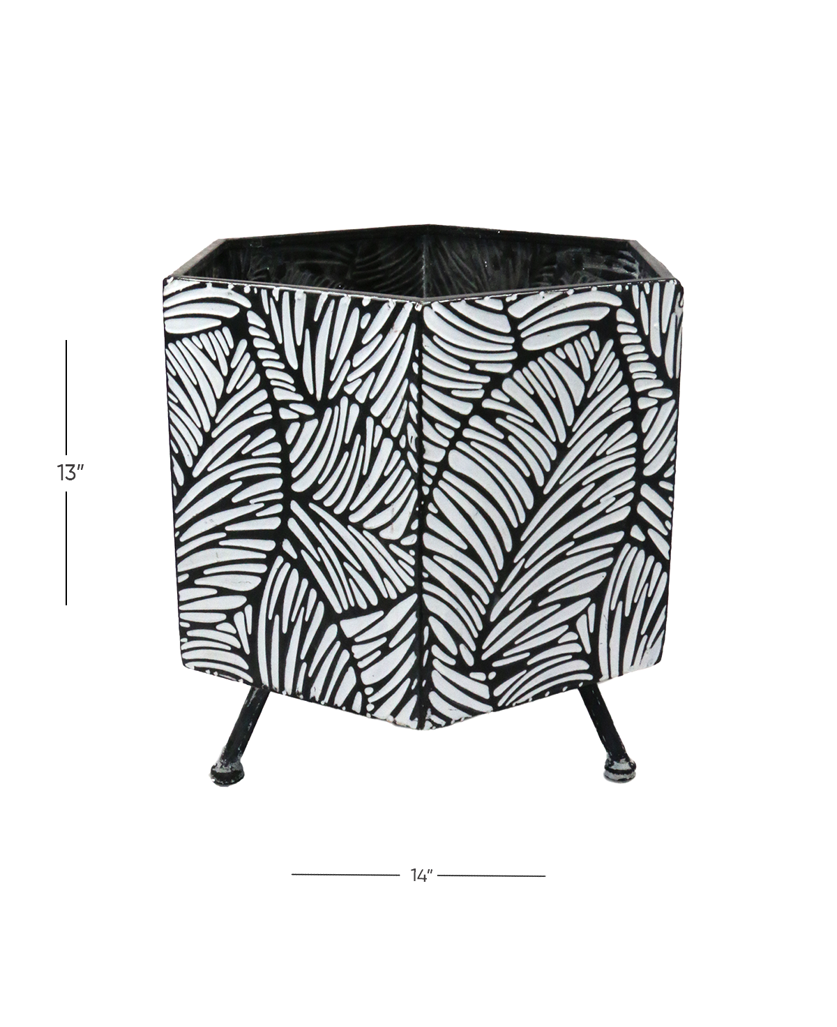 metal planter embossed leaves print 13''x14'' china d674