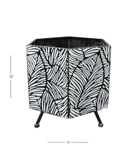metal planter embossed leaves print 13''x14'' china d674