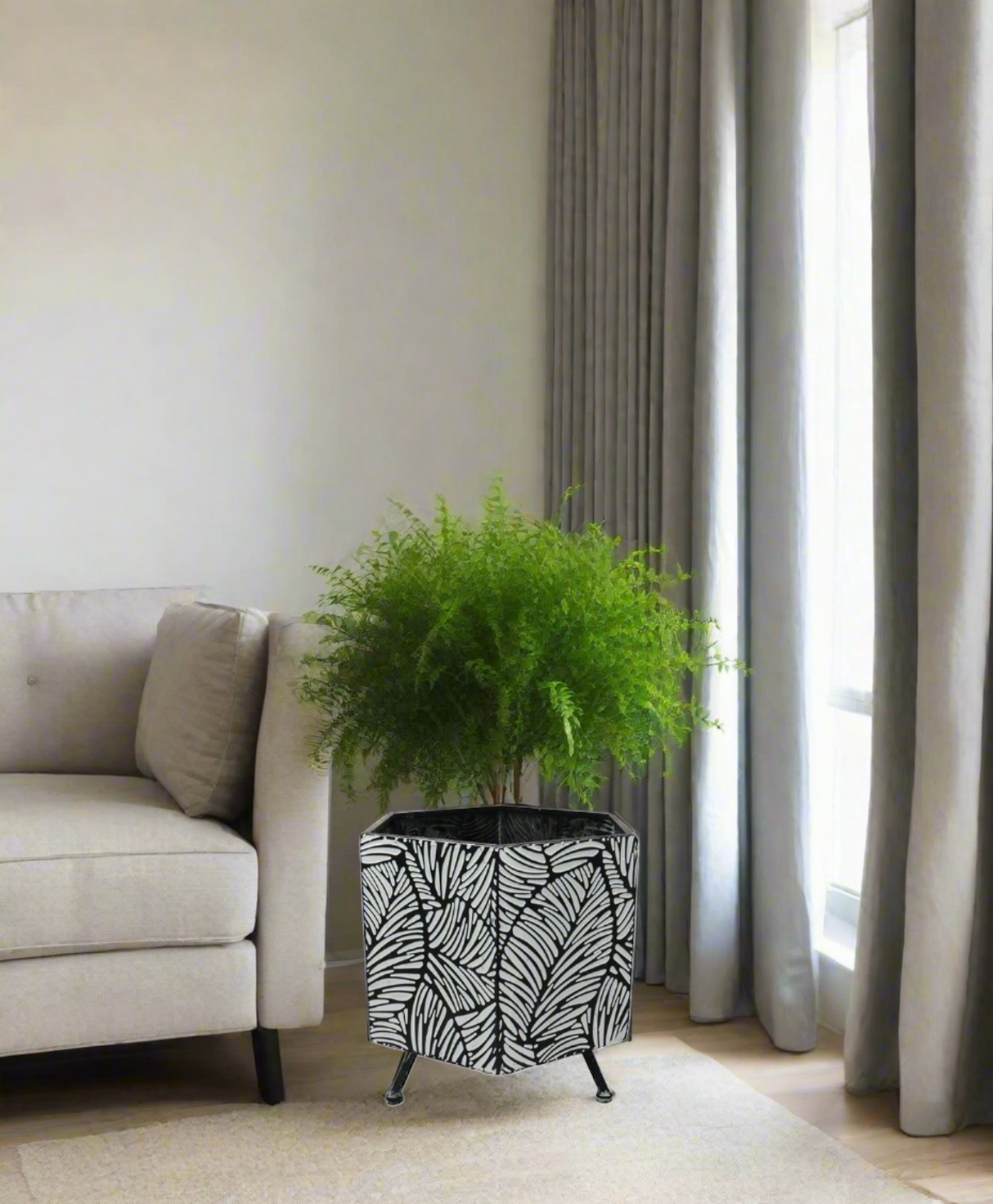 metal planter embossed leaves print 13''x14'' china d674