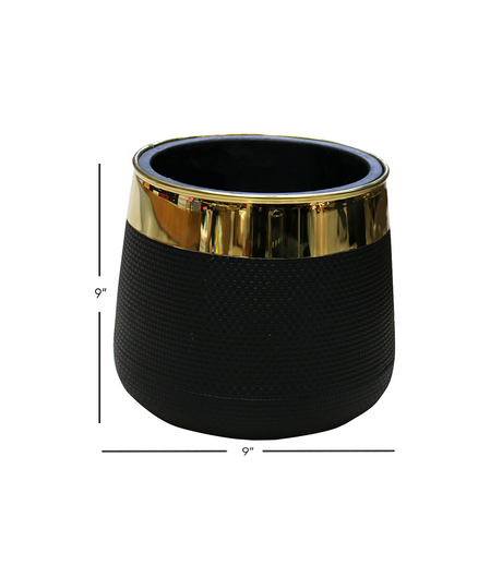 planter fiber black with golden patti 9"x9" d644