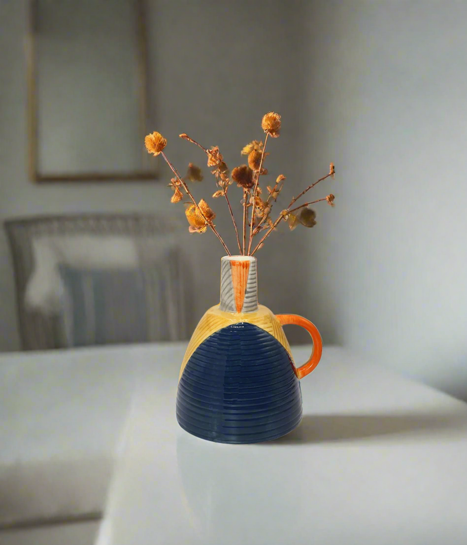 ceramic vase embossed 8"x 6" china d954