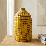 ceramic vase embossed yellow 9"x 5" china