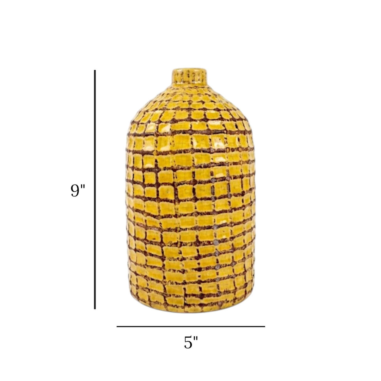 ceramic vase embossed yellow 9"x 5" china
