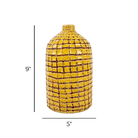 ceramic vase embossed yellow 9"x 5" china