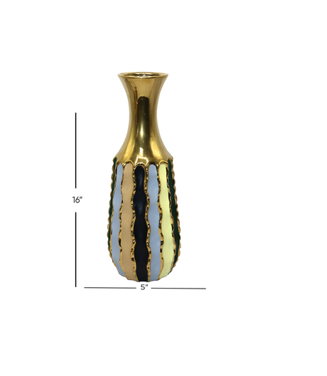 ceramic vase golden lines 16"x 5" china d979