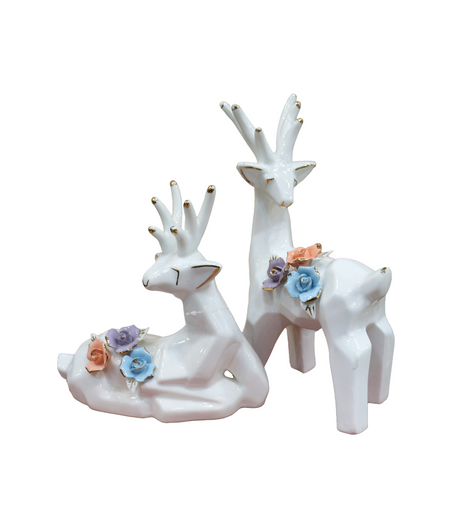 ceramic statue stag embossed flower china d332