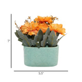 ceramic flower pot lotus star roses orange 7"x5.5" china