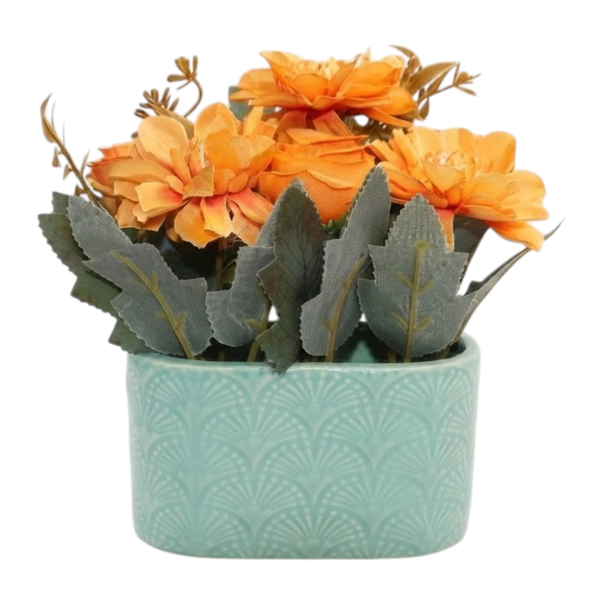 ceramic flower pot lotus star roses orange 7"x5.5" china