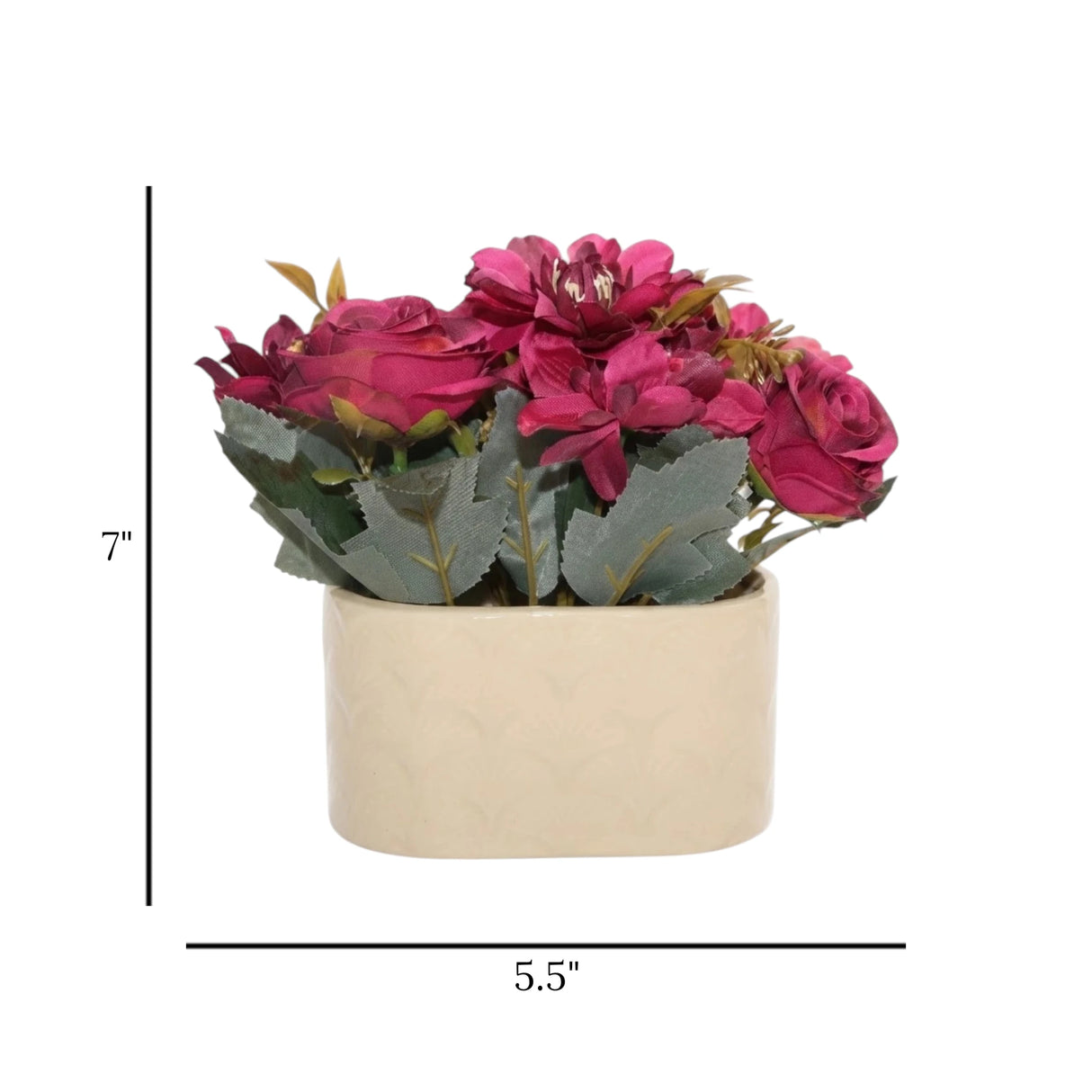 ceramic flower pot lotus star roses maroon 7"x5.5" china