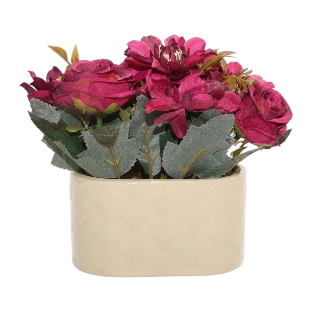 ceramic flower pot lotus star roses maroon 7"x5.5" china
