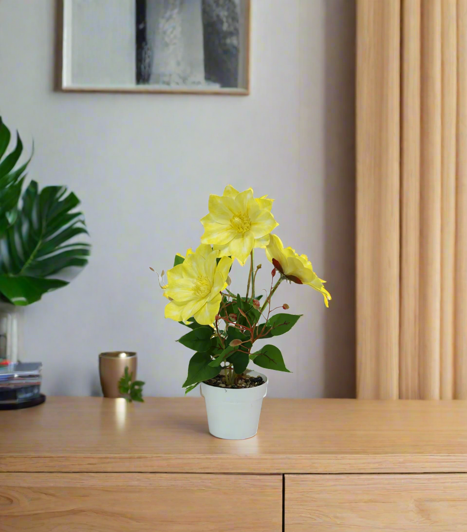 yellow flower with plastic pot china 133-17