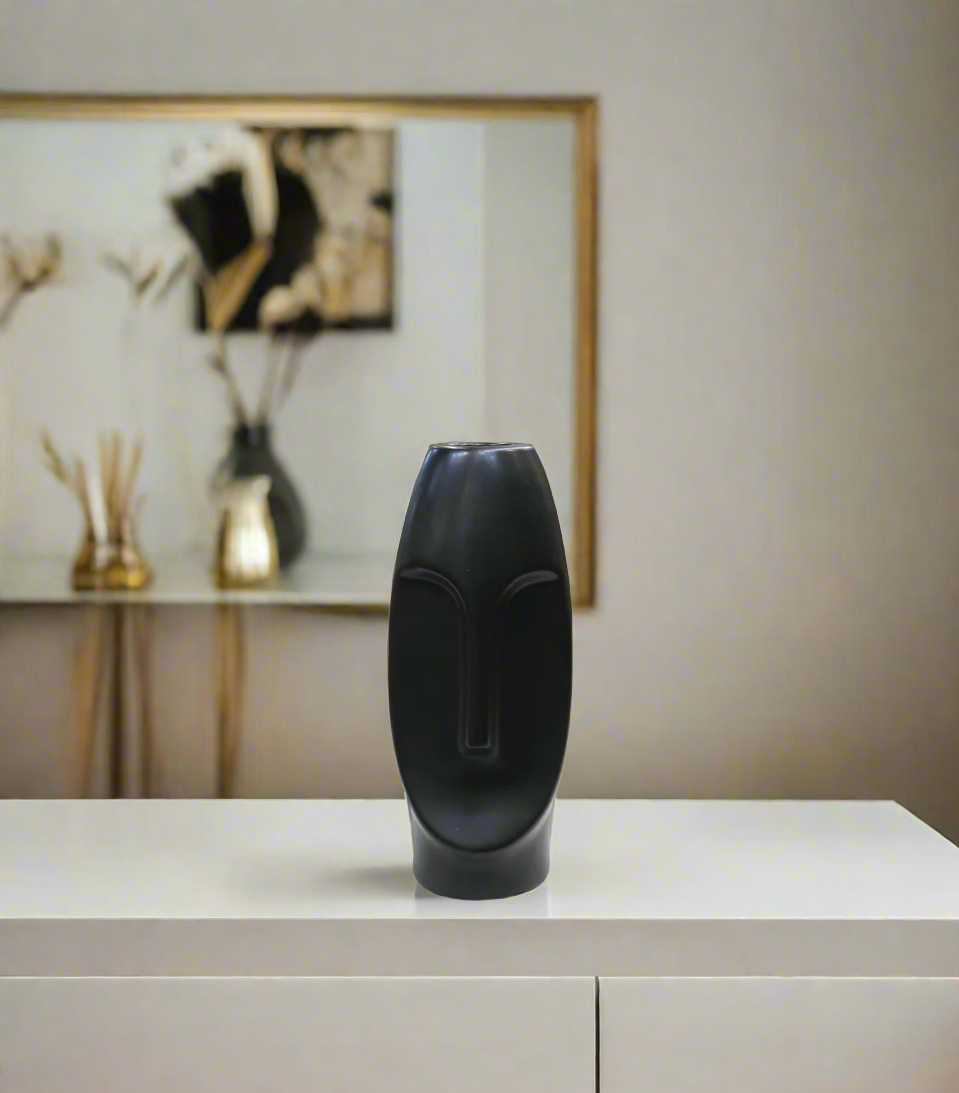 ceramic face vase black china