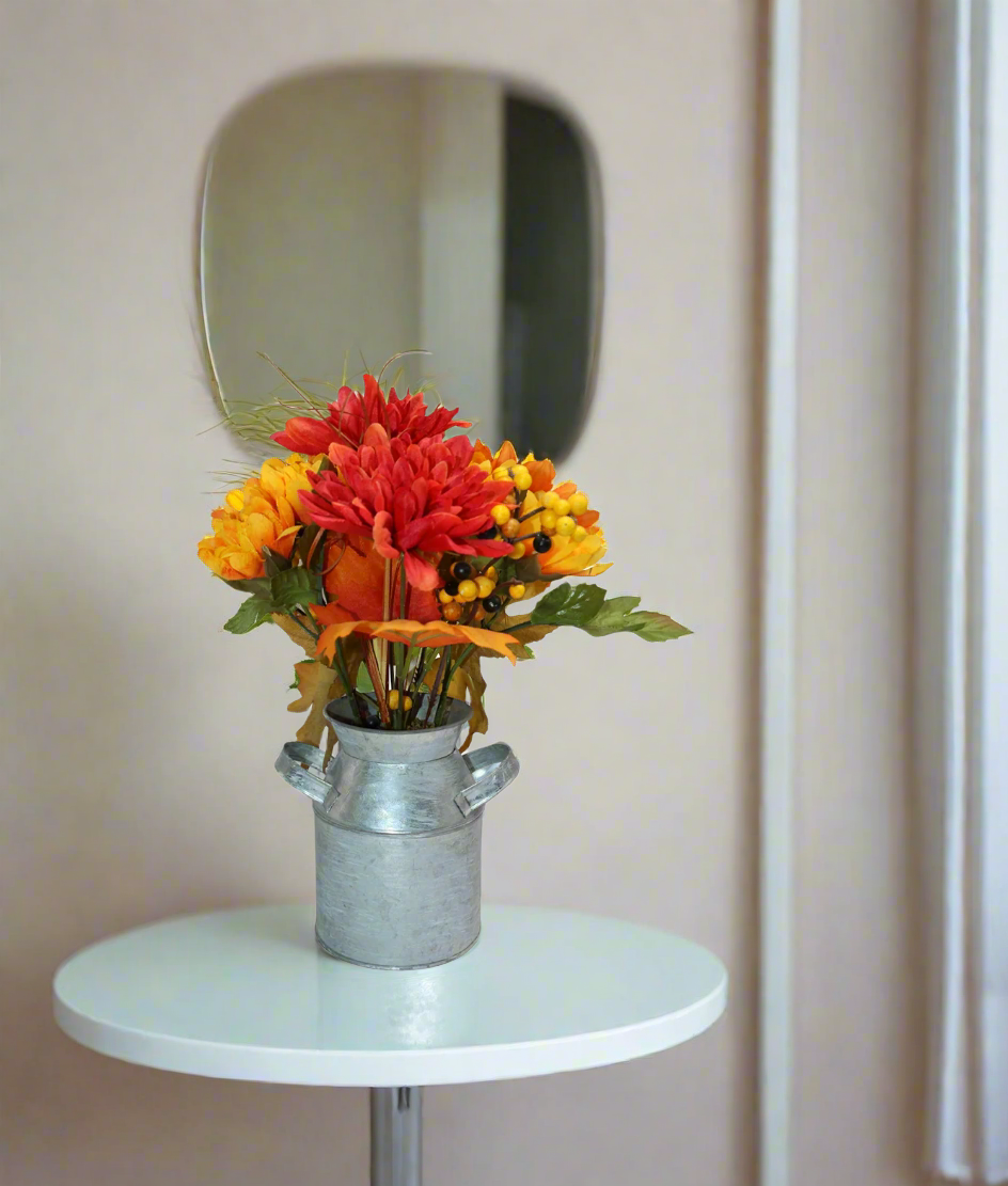 red & orange flower with steel pot china 0202