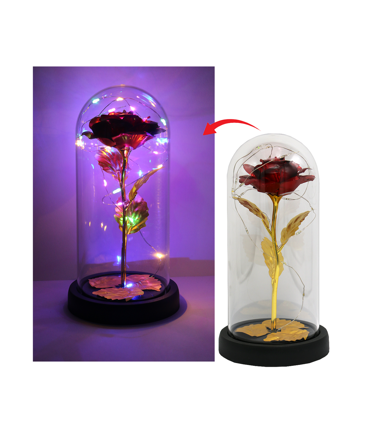 led red flower & leave in glass 7122-5