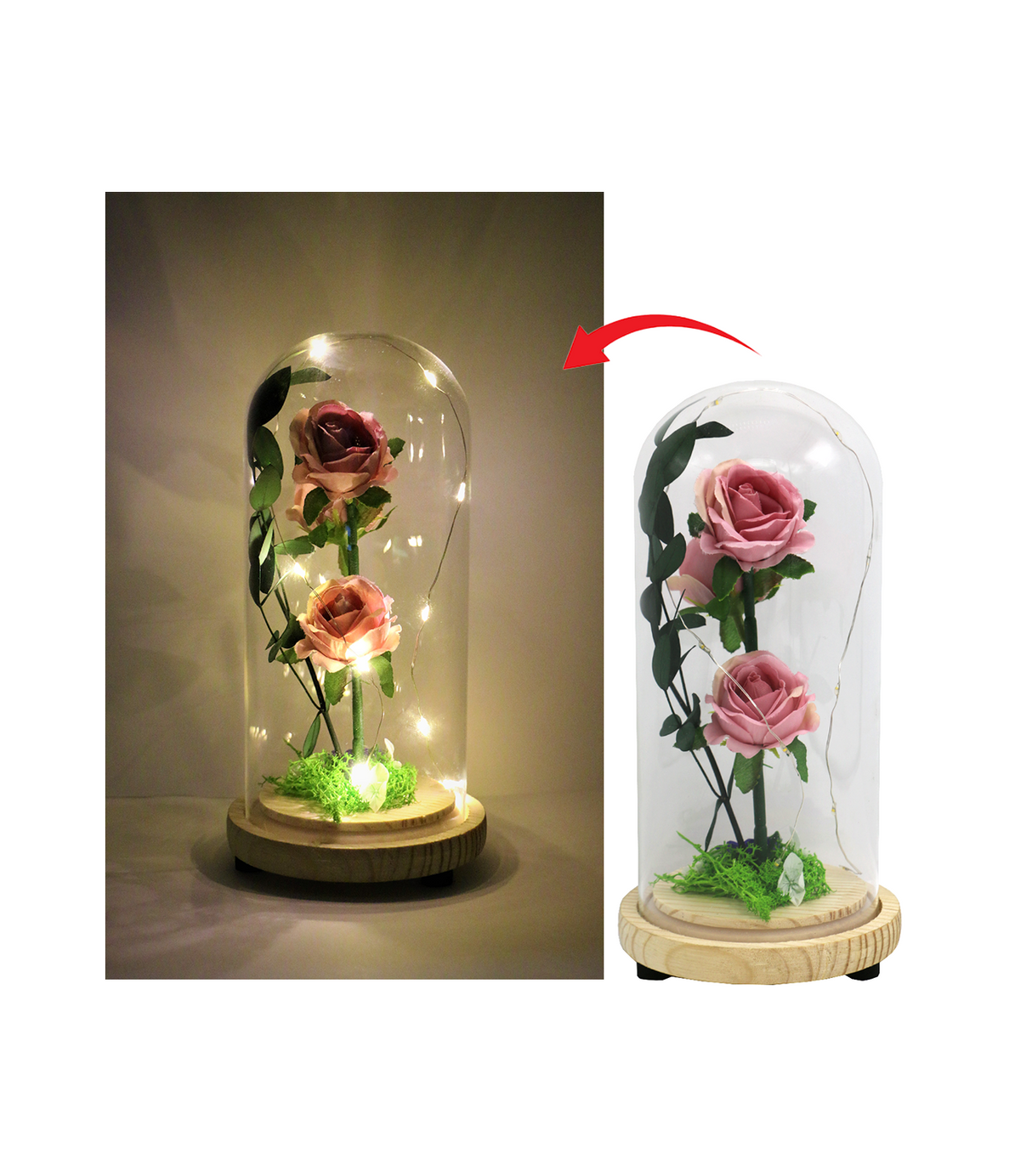 led flower in glass dark pink 7122-3