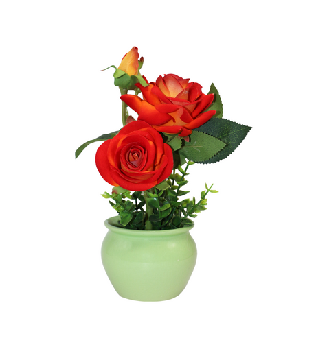 2tone orange rose flower with ceramic pot china 0478