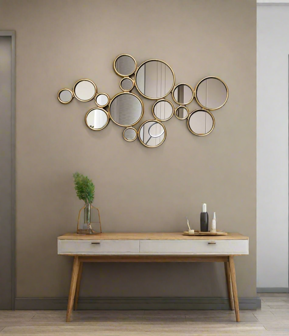 wall mirror 15 circles golden china 38"x20"