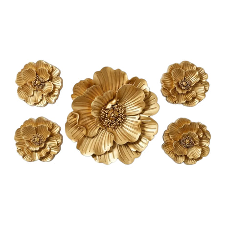 wall art resin gold 3d peony flower plain 5 piece set china