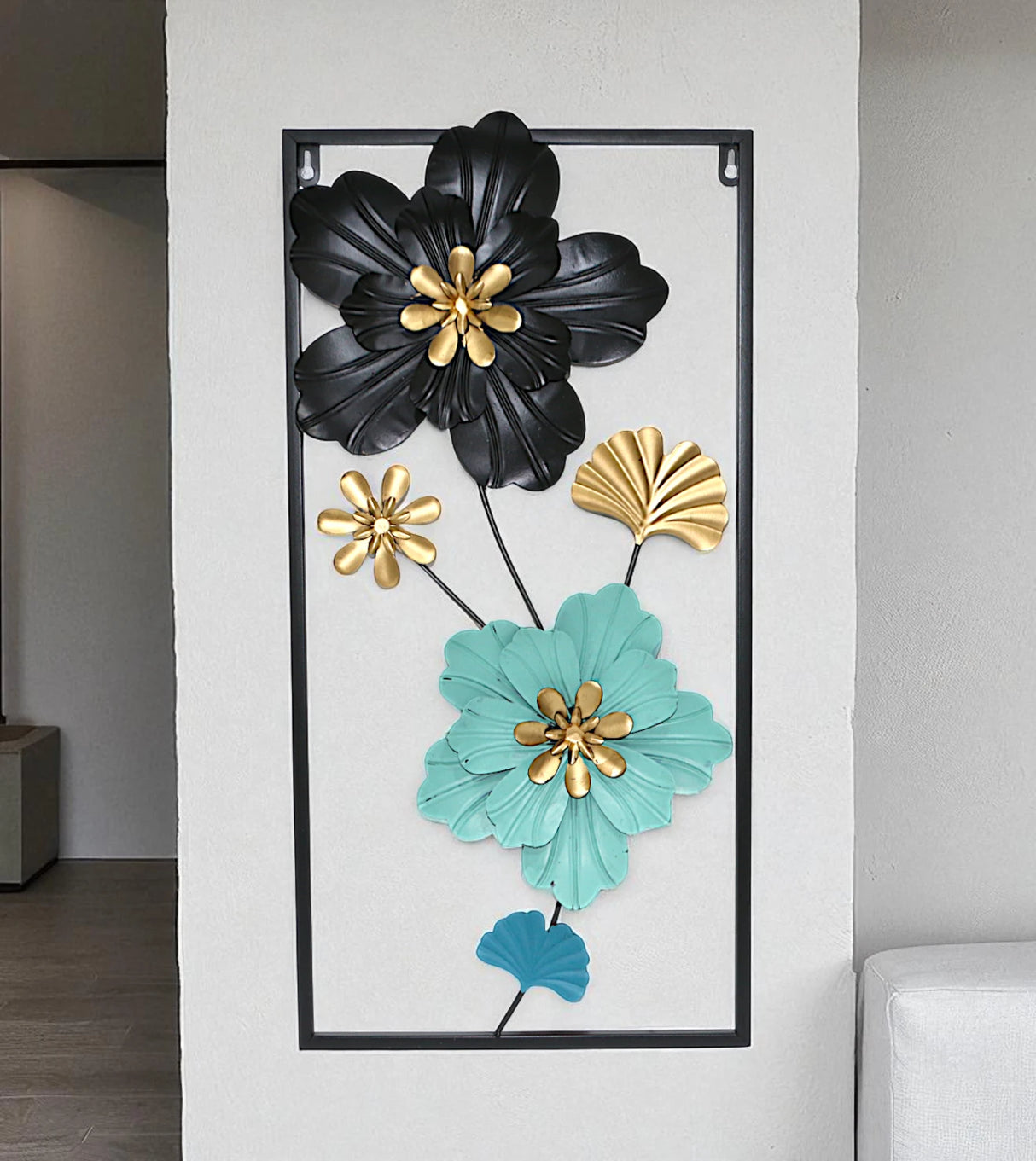 metal wall hanging rectangle flower china 23.6x11.9