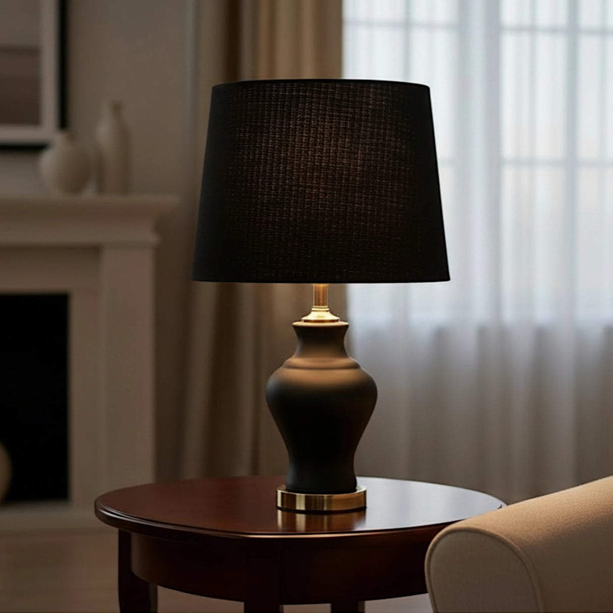 table lamp ceramic black with golden gani small"21x12"