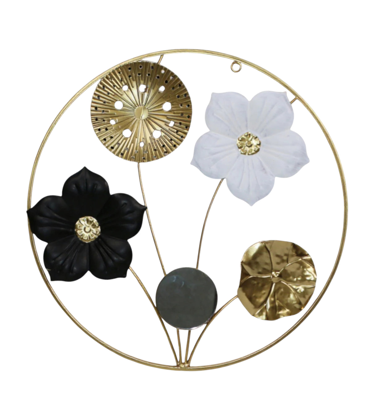 metal wall hanging flower & mirror round golden china 16.5x 16.5