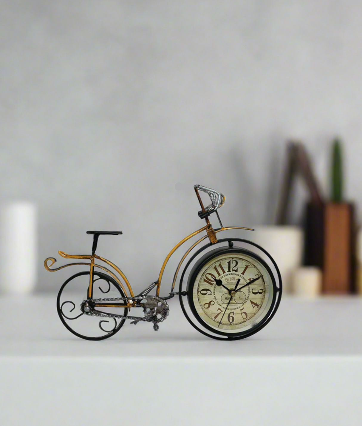 fancy table clock & cycle golden t-1214