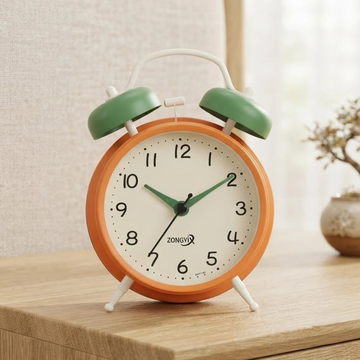alarm clock orange & green bell 6"x4.5" china