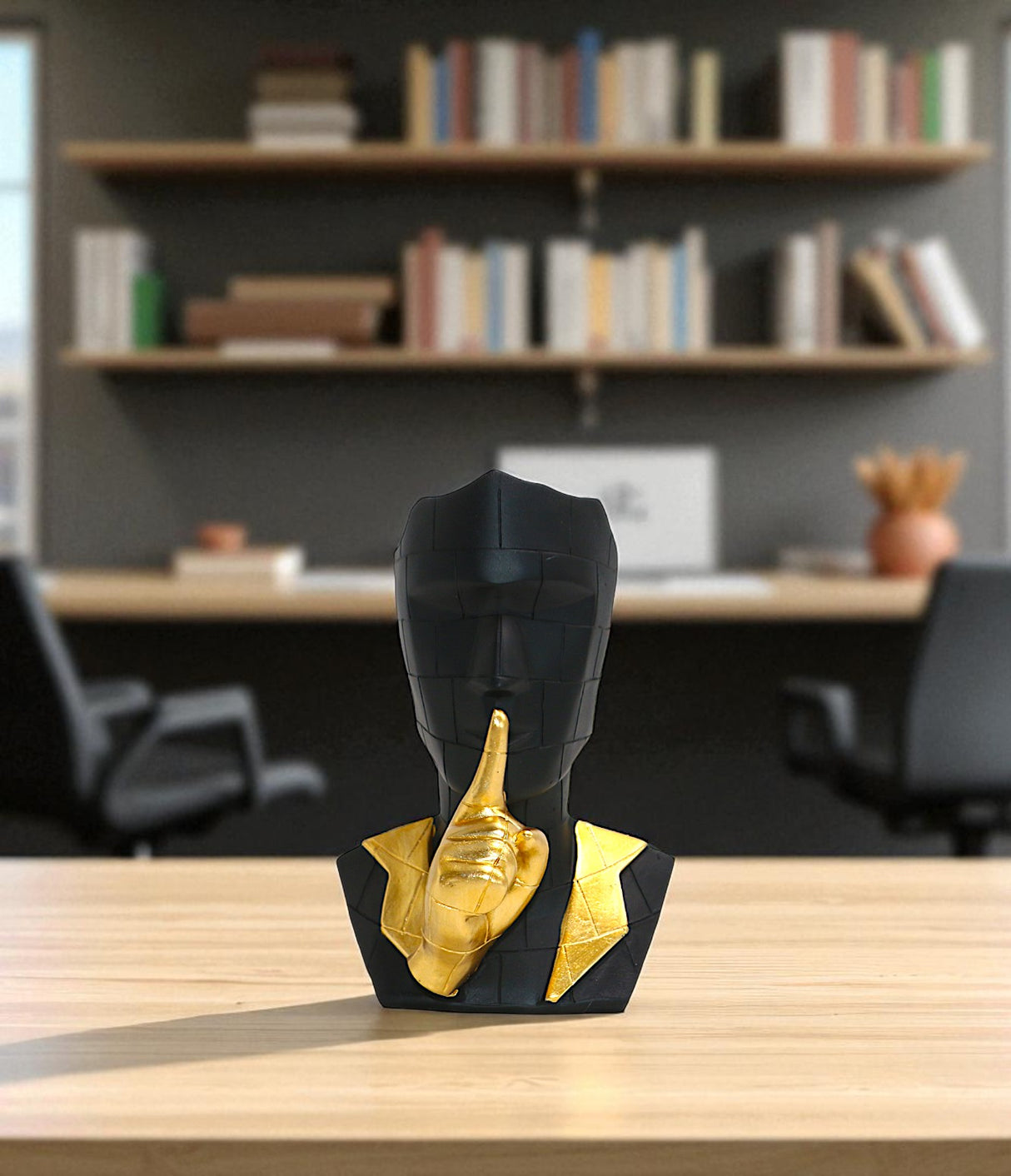 statue face black with golden hand china (7"x5")