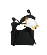 statue couple black with accordion china (7"x6")