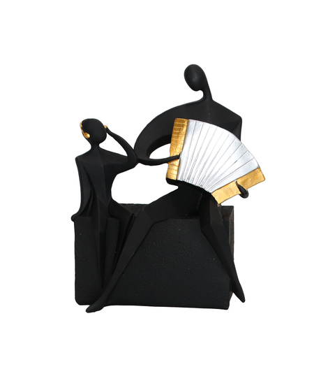 statue couple black with accordion china (7"x6")