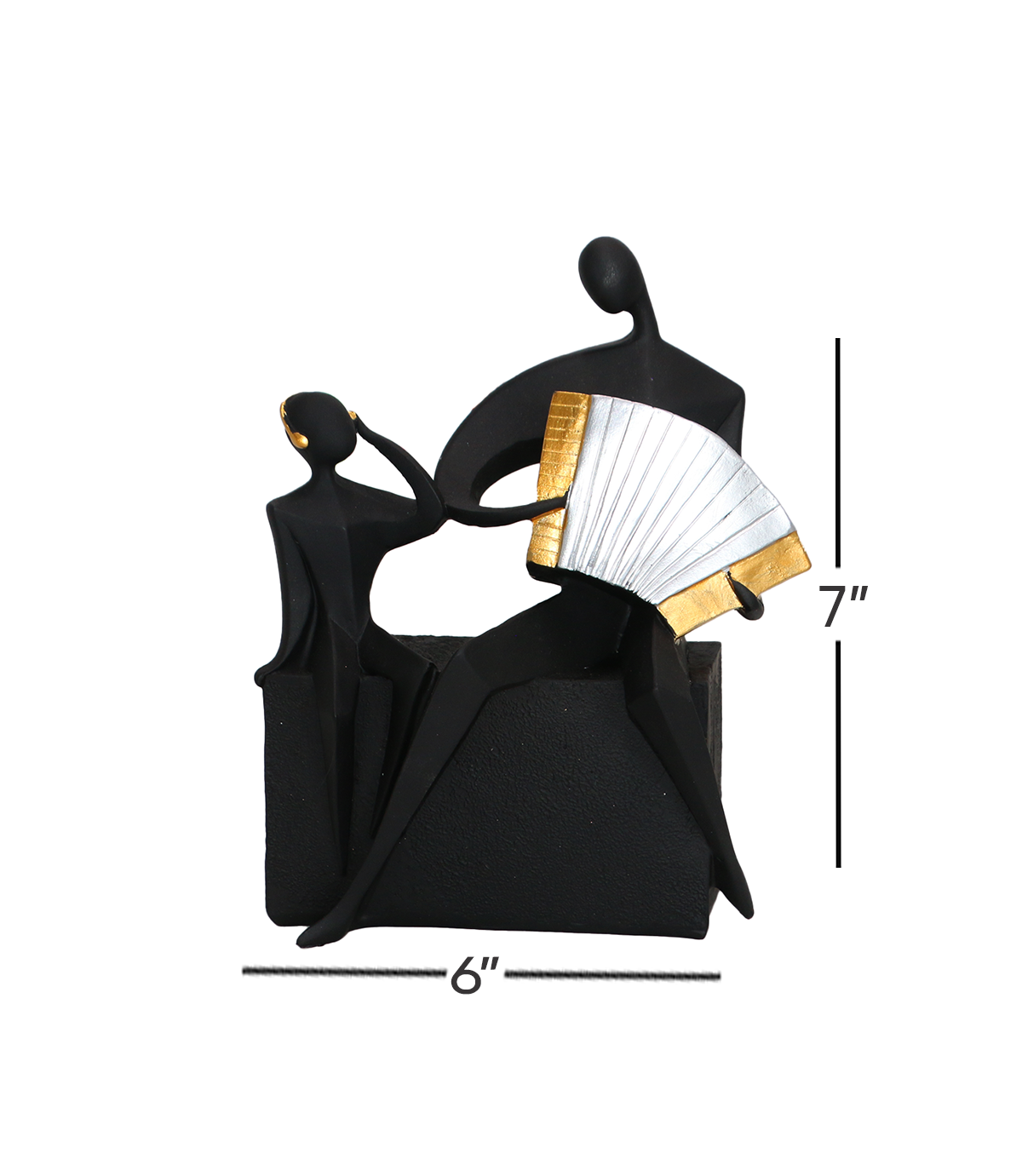 statue couple black with accordion china (7"x6")
