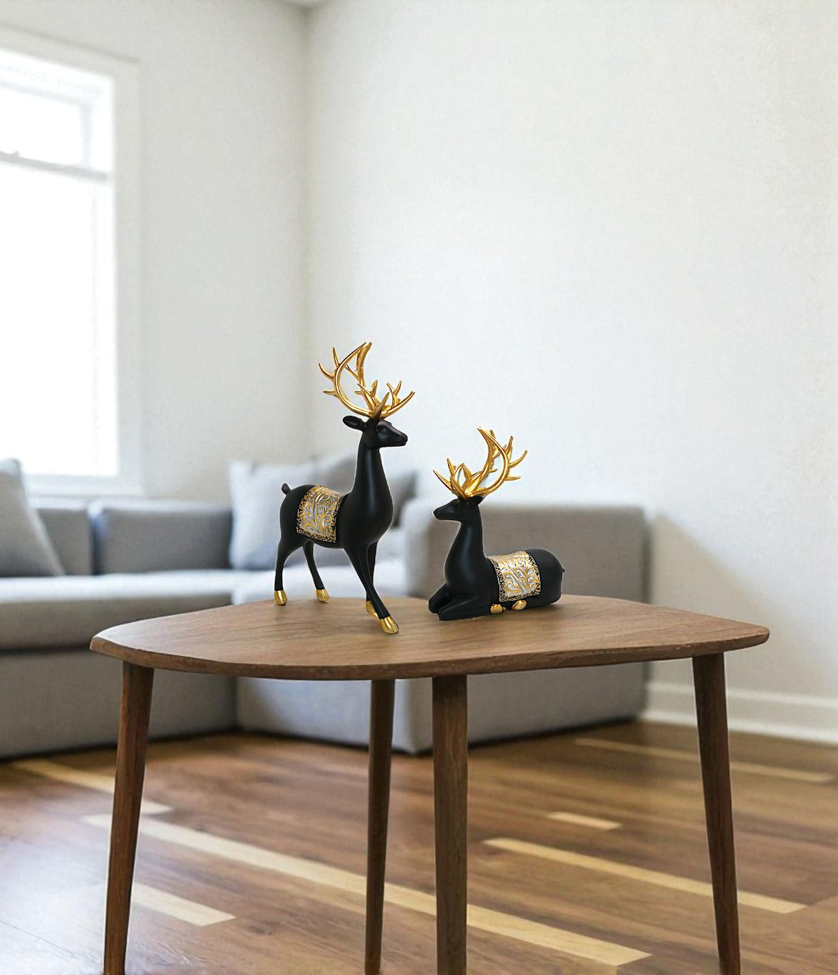 statue deer black 2pc china 12"x7"  8.5"x7"