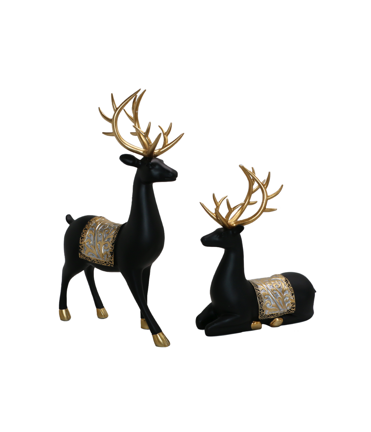 statue deer black 2pc china 12"x7"  8.5"x7"