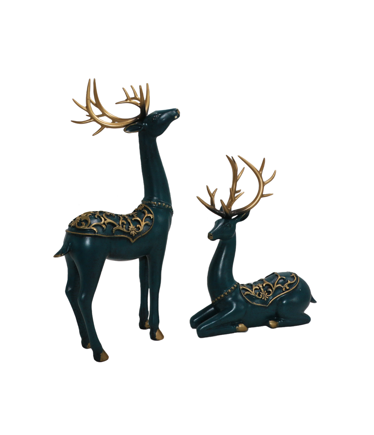 statue deer green 2pc china (13"x7",9"x7")