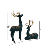 statue deer green 2pc china (13"x7",9"x7")
