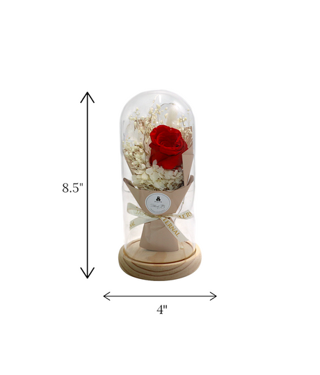 red flower bouquet in glass with led light china (8.5"x4")