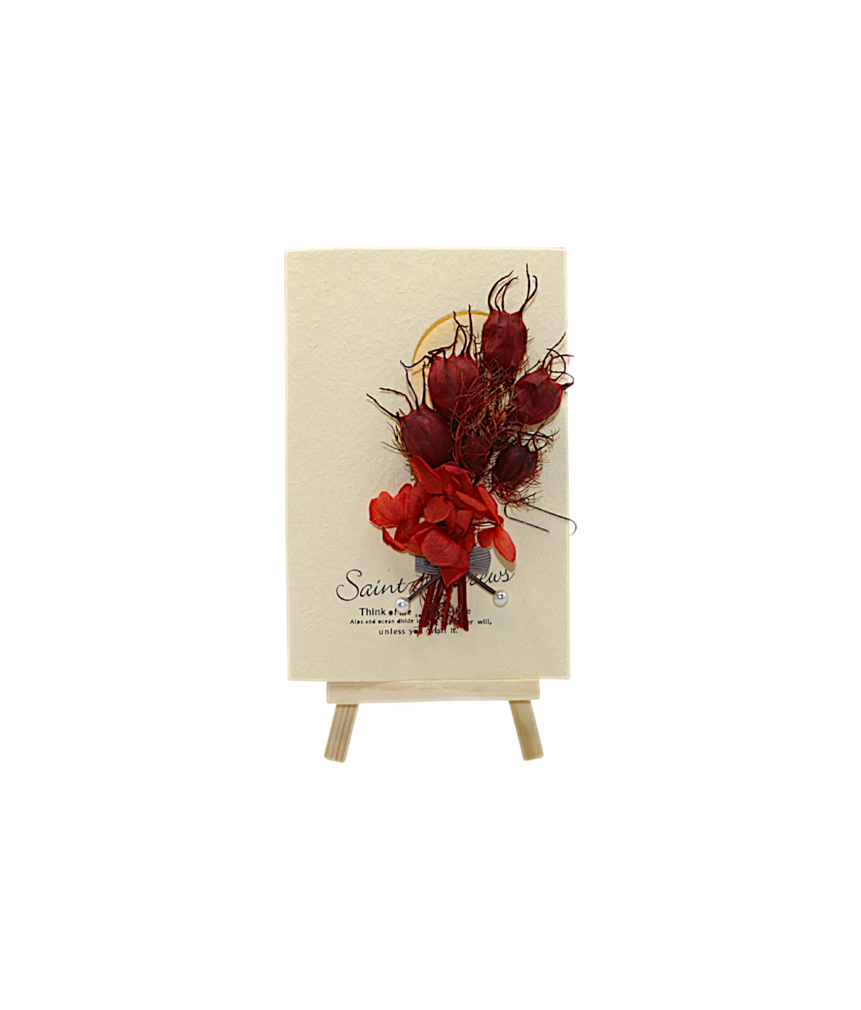 wish card with dry red flower china (6.5"x4.2")