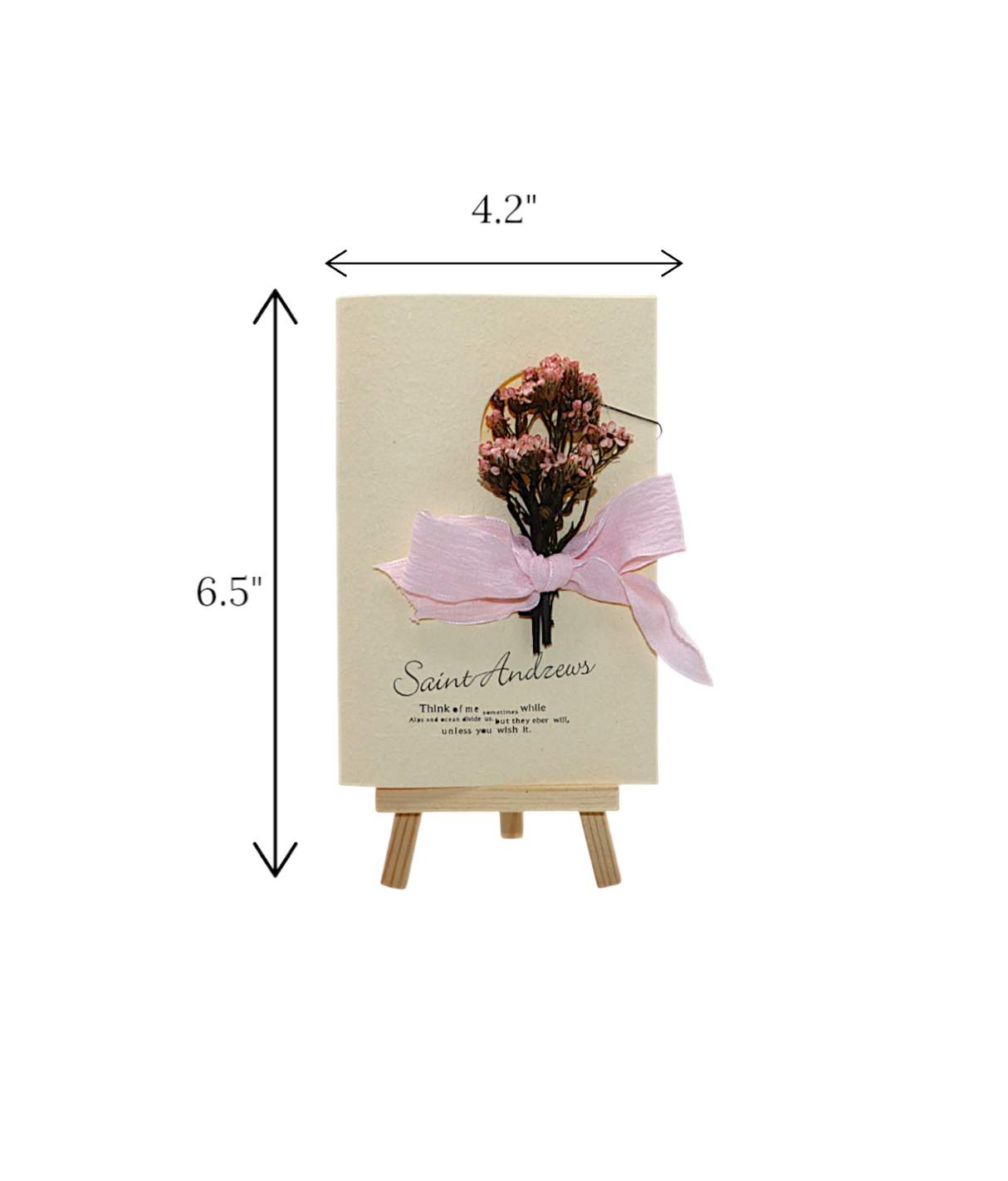wish card with dry pink flower china (6.5"x4.2")