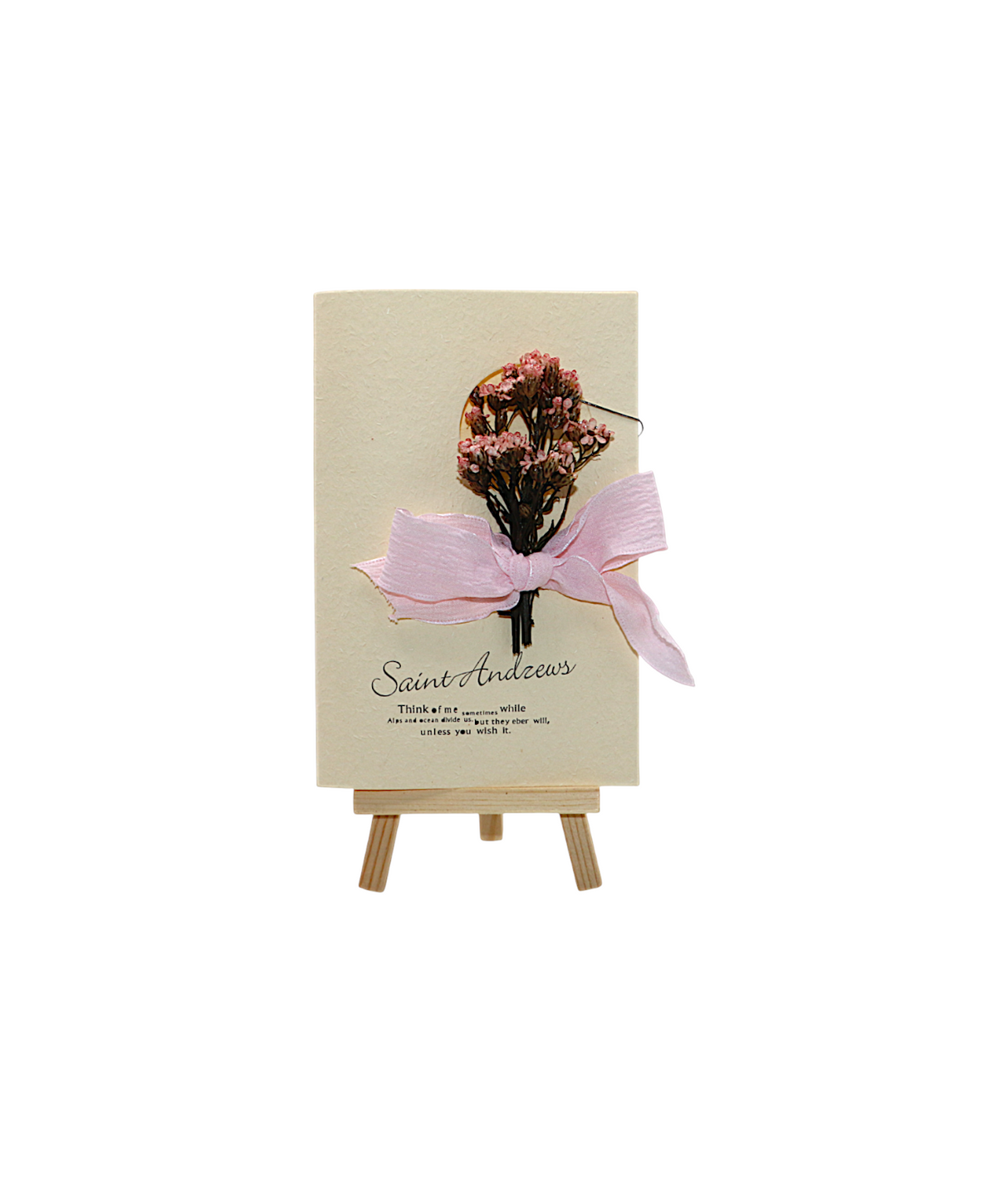 wish card with dry pink flower china (6.5"x4.2")