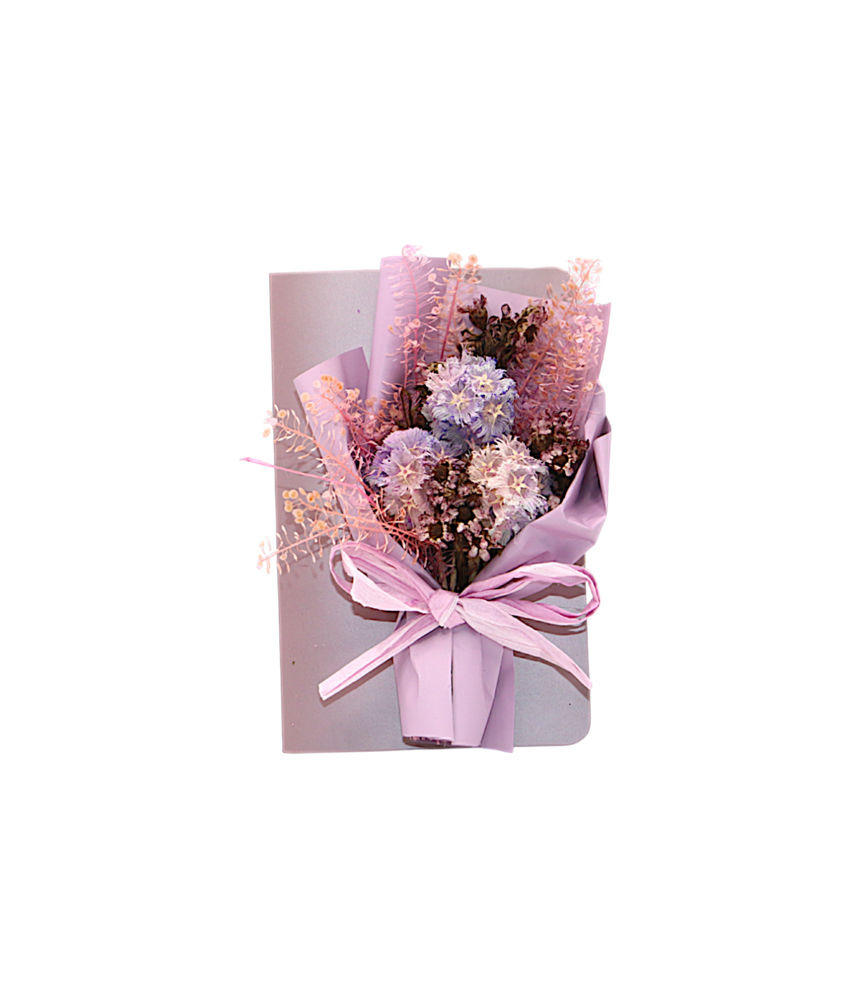 wish card with dry purple flower bouquet china (7"x5")