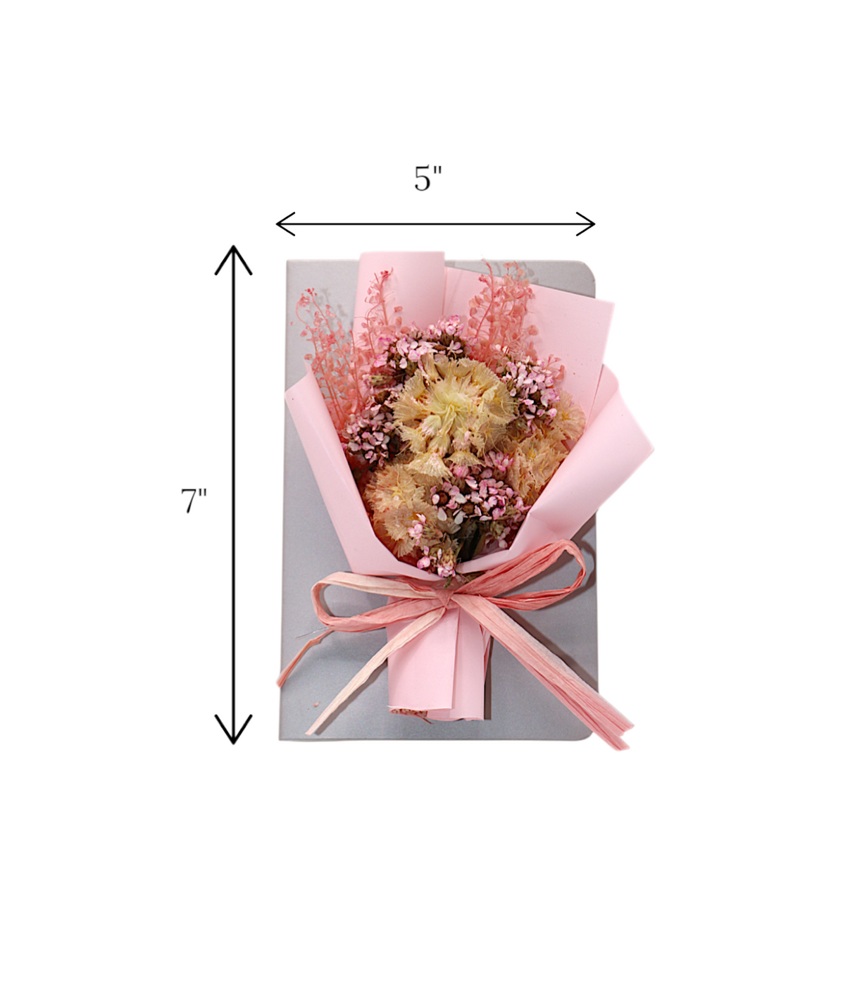 wish card with dry pink flower bouquet china (7"x5")