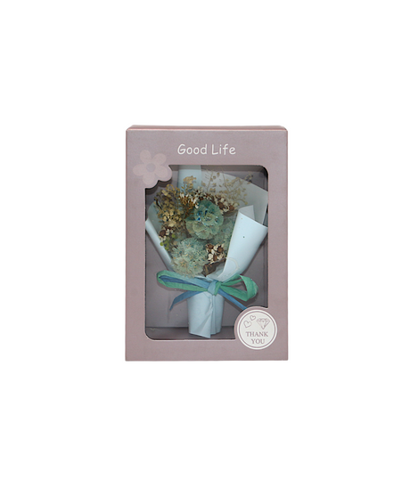 wish card blue with dry flower bouquet china (7"x5")