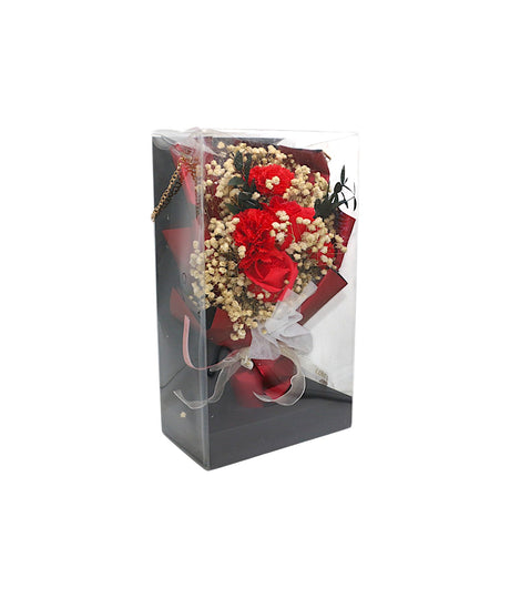gift box with maroon flower bouquet china (12.5"x7")