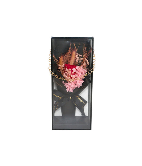 gift box with dark pink flower bouquet china (10"x4.5")