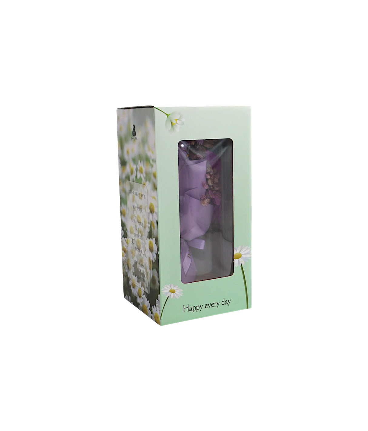 purple flower bouquet in glass with led light china (8.5"x4")