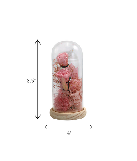 pink flower in glass with led light china (8.5"x4")