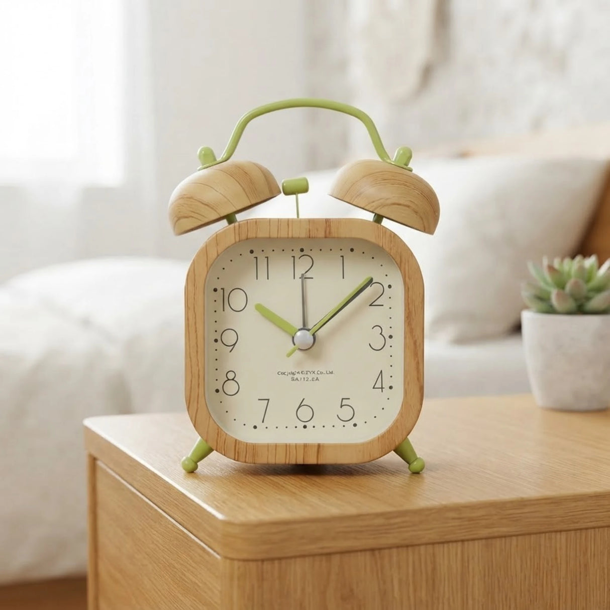 alarm clock wooden & green square 5''x3'' china